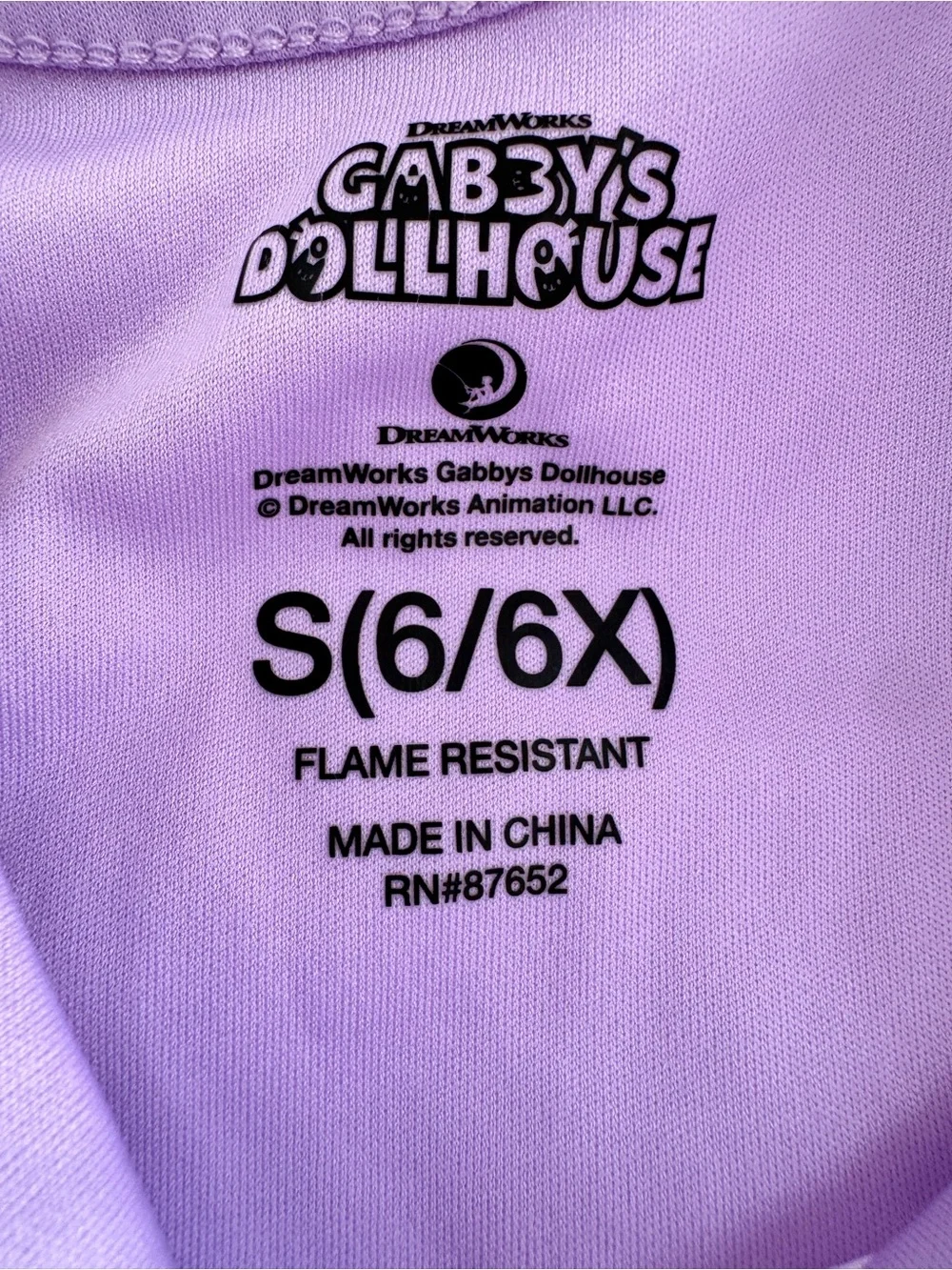 DreamWorks Gabby’s Dollhouse Purple Ruffle Nightgown Pajamas Size 6 / 6X